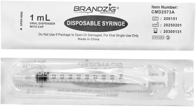 Alt view image 3 of 3 - 1ml Syringe with Cap (100 Pack) | Oral Dispenser Without Needle, Luer Slip Tip, | Sterile Individually Wrapped Medicine Dropper for Infants, Pets and Colostrum Collector