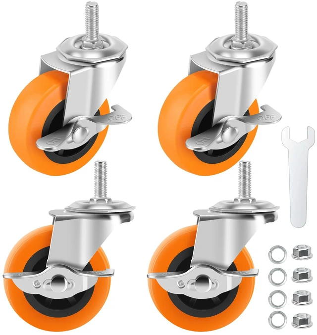 Main image of Caster Wheels with Threaded Stem, 3 Inch Locking Swivel Casters Set of 4 3/8"-16 x 1 (Screw Diameter 3/8", Length 1") Polyurethane Swivel Castors, 360 Degree Caster with Brake Wheels for Furniture
