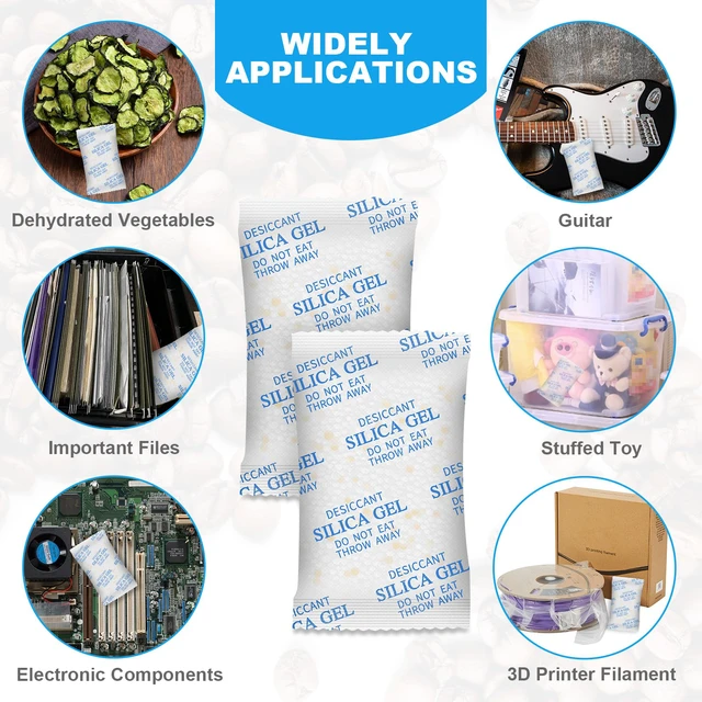 Alt view image 6 of 7 - Silica Gel Packets 20 Gram 75 Packs Food Grade Moisture Absorbers with Color Indicating, Desiccant Packs for Storage, Reusable Desiccant for Foods, Storage Bins, 3D Filaments, Electronics, Safes