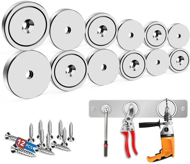 Main image of Magnets Heavy Duty Neodymium Strong Magnet Imanes Fuertes 12 Pack Imanes Fuertes Magnet Magnetic Wall Mount Round Mounting Powerful Locker Industrial Fridge Screw On Door Crafts