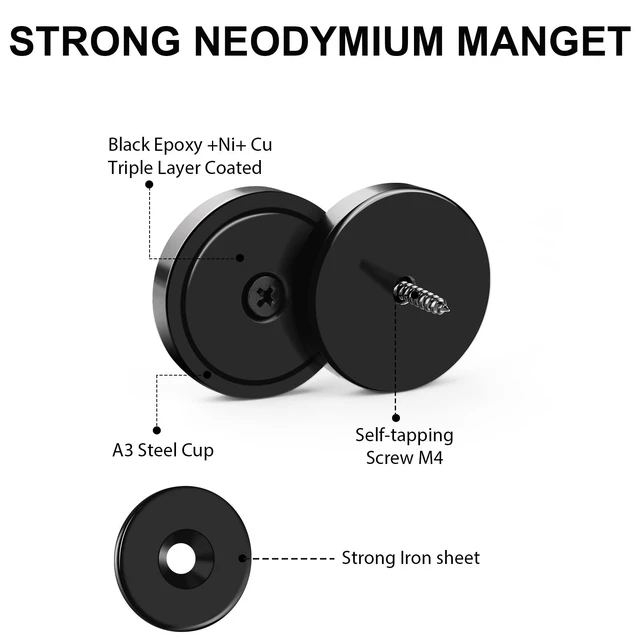 Alt view image 2 of 7 - Strong Magnets Heavy Duty Screw On Neodymium 30LBS Magnet 12 Pack Rare Earth With Screw Hole Door Catch Adhesive Magnetic Locker Cabinet Round Wall Cruise Cabins Disc Mounting Fridge Black