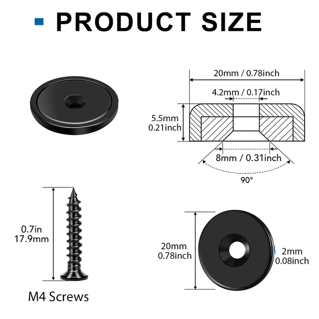 Alt view image 4 of 7 - Strong Magnets Heavy Duty Screw On Neodymium 30LBS Magnet 12 Pack Rare Earth With Screw Hole Door Catch Adhesive Magnetic Locker Cabinet Round Wall Cruise Cabins Disc Mounting Fridge Black