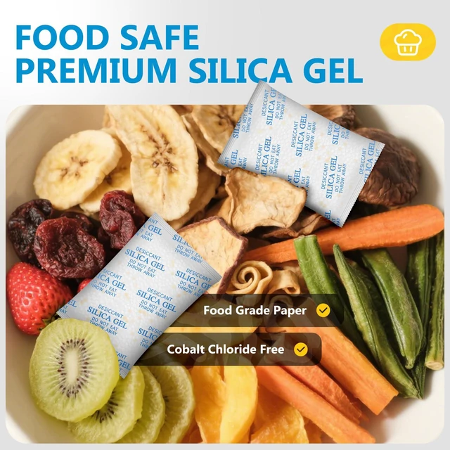 Alt view image 3 of 7 - Moisture Absorbers 100 Gram 16 Packs Silica Gel Packets Food Grade Silica Packets with Color Indicating, Premium Desiccant Packs for Food, Electronics, Closet, Jewelry and Safe Storage