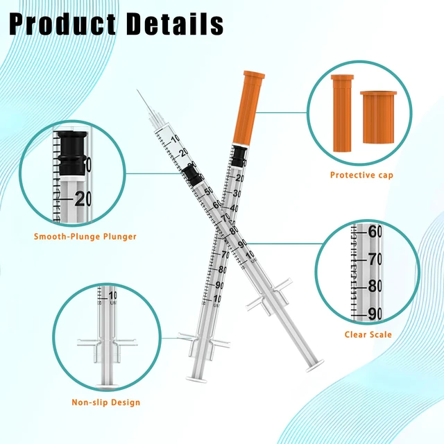 Alt view image 3 of 6 - 1ml/cc Disposable Syringe with 30Ga 5/16" (8mm) Needle,(100 Pack) Individually Wrapped| Lab Supplies