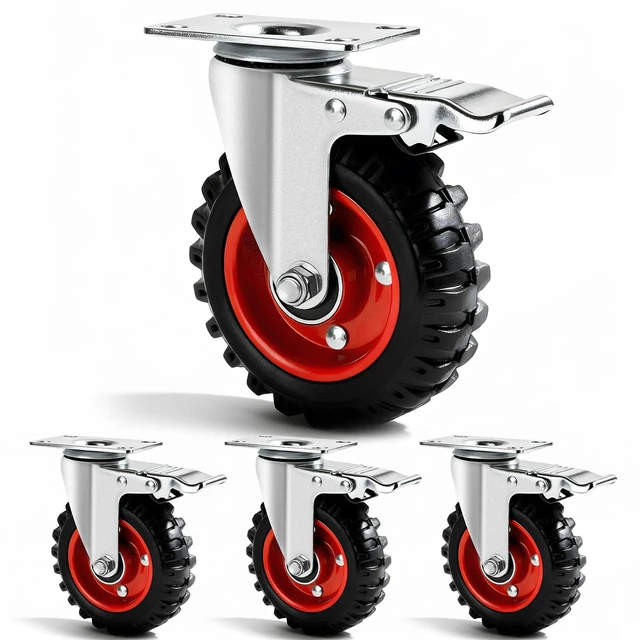Main image of 5 Inch Caster Wheels Heavy Duty, Casters Set of 4 Safety Dual Locking Rubber Wheels, Heavy Duty - 2400 Lbs Capacity for Workbench, Cart Wheels, Furniture, Swivel Plate Castors with mounting Hardware
