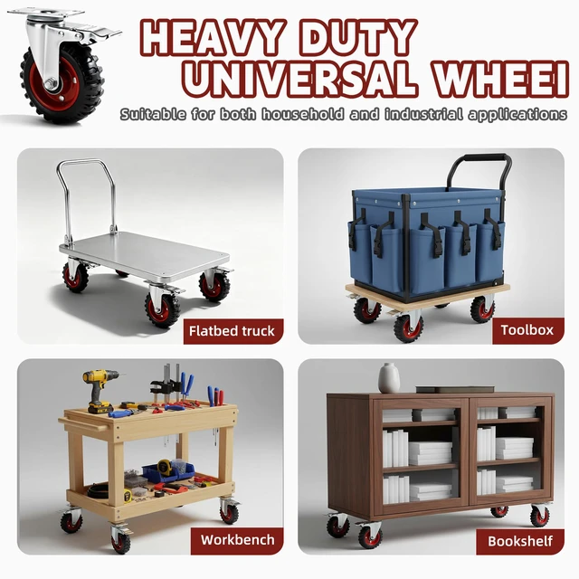 Alt view image 5 of 7 - 5 Inch Caster Wheels Heavy Duty, Casters Set of 4 Safety Dual Locking Rubber Wheels, Heavy Duty - 2400 Lbs Capacity for Workbench, Cart Wheels, Furniture, Swivel Plate Castors with mounting Hardware