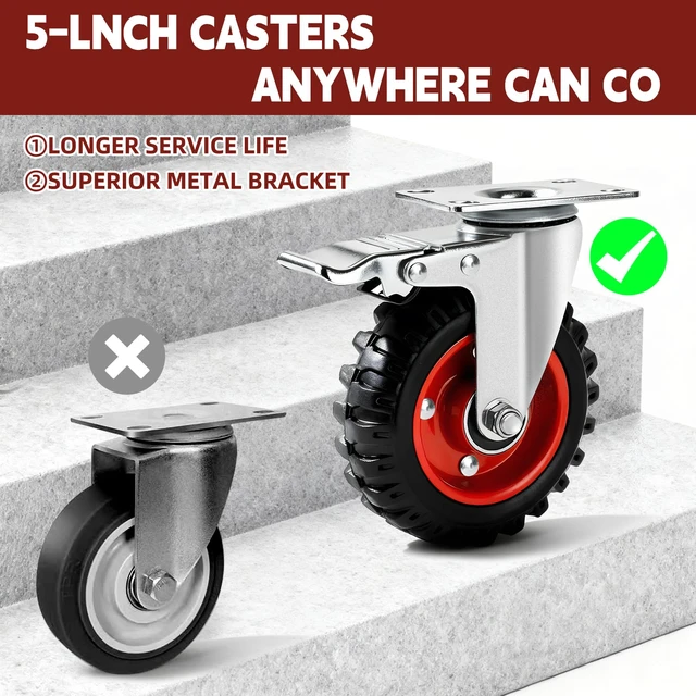Alt view image 7 of 7 - 5 Inch Caster Wheels Heavy Duty, Casters Set of 4 Safety Dual Locking Rubber Wheels, Heavy Duty - 2400 Lbs Capacity for Workbench, Cart Wheels, Furniture, Swivel Plate Castors with mounting Hardware