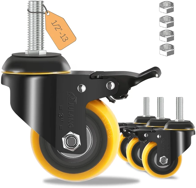 Main image of 3 Inch Stem Caster Wheels 1/2" Threaded Casters Set of 4 Heavy Duty 800 Lbs, 1/2"-13, Smooth & Quiet-Rolling, Castor Wheels for Wire Shelving, Cart, Tool Box, Workbenche, Furniture