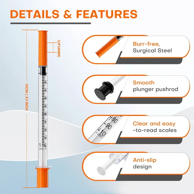Alt view image 4 of 4 - U-100 1mL/cc 29G 1/4" (6mm) Lab Syringes, Individually Wrapped, Pack of 100