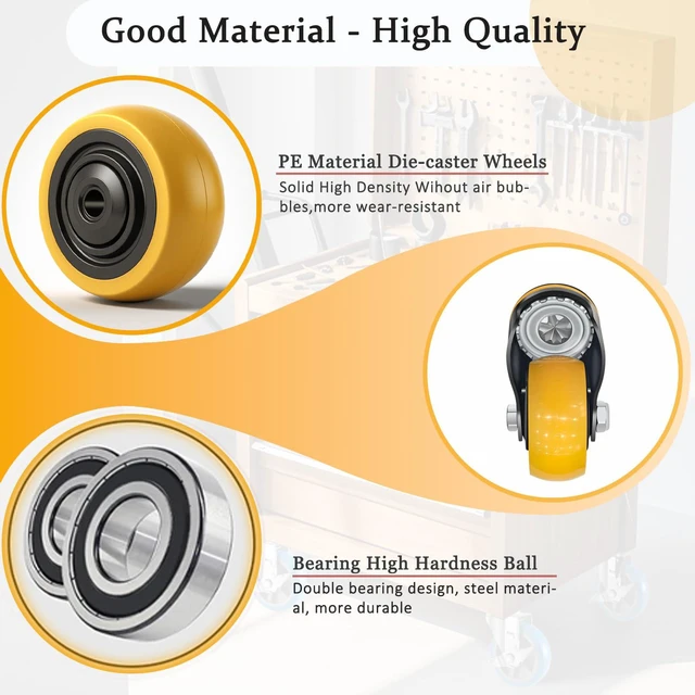 Alt view image 4 of 7 - 3 Inch Stem Caster Wheels 3/8 Threaded Casters Set of 4 Heavy Duty 800 Lbs, 3/8"-16, Smooth & Quiet-Rolling, Castor Wheels for Wire Shelving, Cart, Tool Box, Workbenche, Furniture