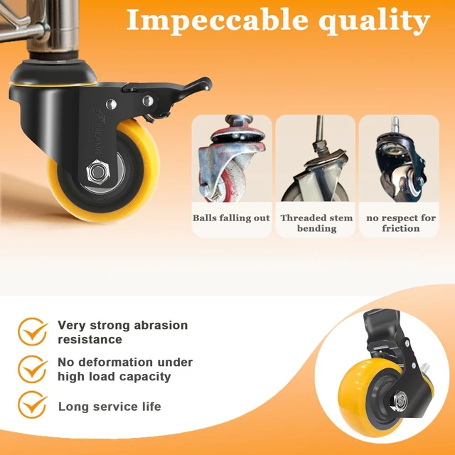 Alt view image 5 of 7 - 3 Inch Stem Caster Wheels 3/8 Threaded Casters Set of 4 Heavy Duty 800 Lbs, 3/8"-16, Smooth & Quiet-Rolling, Castor Wheels for Wire Shelving, Cart, Tool Box, Workbenche, Furniture