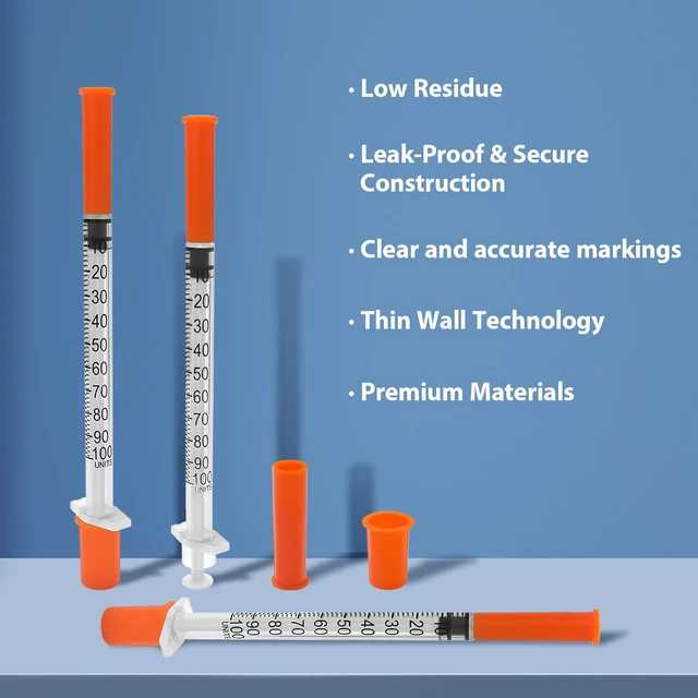 Alt view image 4 of 7 - 100 Pack U-100 Syringes with Needle, 1ml 31G 5/16" 8mm Syringe Individually Sealed Packaging, Leak-Proof Design, Easy-to-Read, Precise Markings