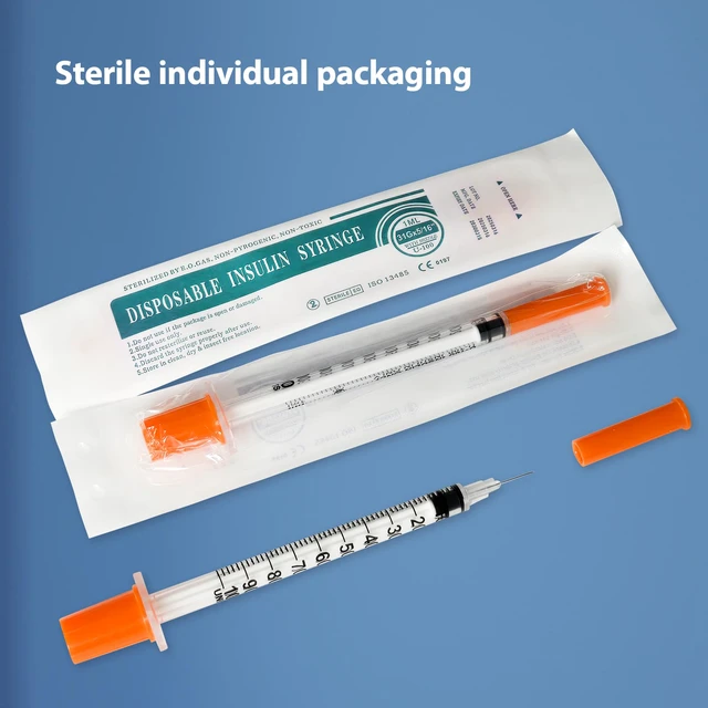 Alt view image 5 of 7 - 100 Pack U-100 Syringes with Needle, 1ml 31G 5/16" 8mm Syringe Individually Sealed Packaging, Leak-Proof Design, Easy-to-Read, Precise Markings