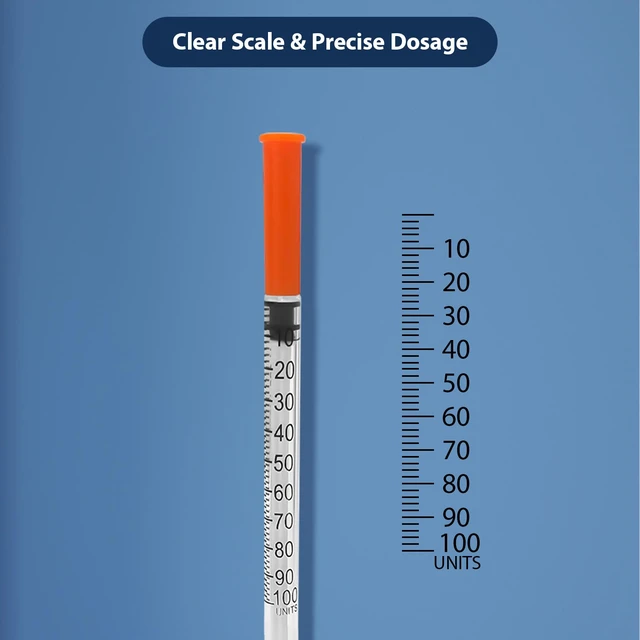 Alt view image 6 of 7 - 100 Pack U-100 Syringes with Needle, 1ml 31G 5/16" 8mm Syringe Individually Sealed Packaging, Leak-Proof Design, Easy-to-Read, Precise Markings