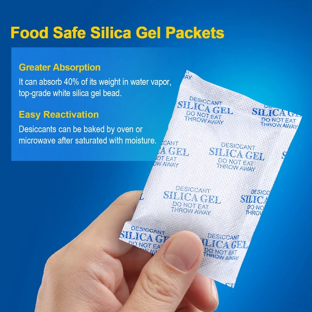 Alt view image 3 of 7 - Silica Gel Packets, 20 Gram 45 Packs Food Safe Moisture Absorbers, Desiccant Packs for Storage, Reusable Desiccant for Foods, Storage Bins, 3D Filaments, Electronics, Safes