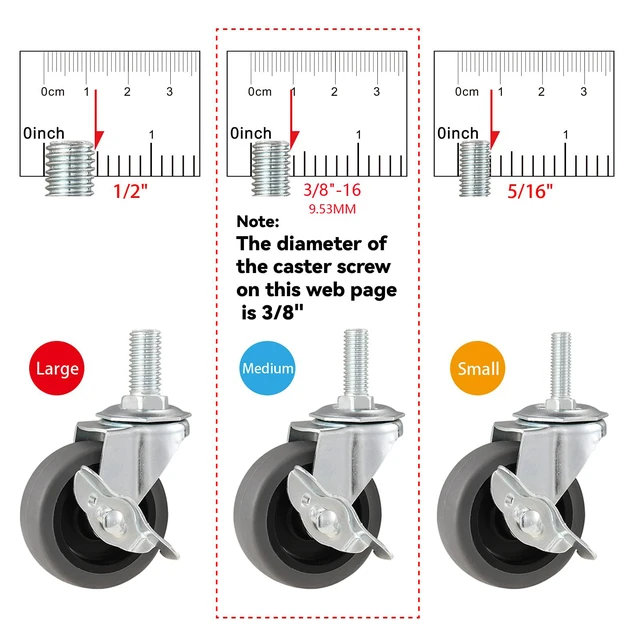 Alt view image 3 of 7 - Caster Wheels, 3" Locking Swivel Threaded Stem Casters Set of 4 3/8"-16 x 1" (Screw Diameter 3/8", Length 1")Rubber Casters with 360 Degree No Noise Wheels for Furniture and Workbench
