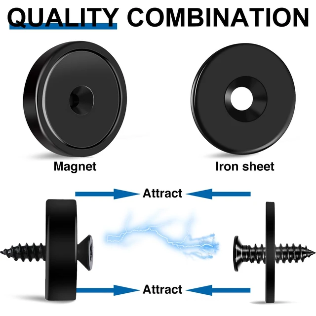 Alt view image 5 of 7 - Strong Magnets Heavy Duty Screw On Neodymium 30LBS Magnet 12 Pack Rare Earth With Screw Hole Door Catch Adhesive Magnetic Locker Cabinet Round Wall Cruise Cabins Disc Mounting Fridge Black
