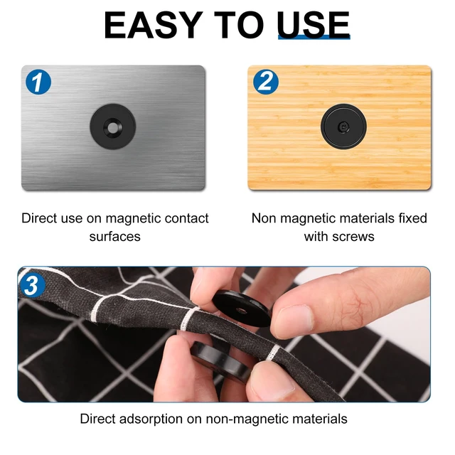 Alt view image 6 of 7 - Strong Magnets Heavy Duty Screw On Neodymium 30LBS Magnet 12 Pack Rare Earth With Screw Hole Door Catch Adhesive Magnetic Locker Cabinet Round Wall Cruise Cabins Disc Mounting Fridge Black