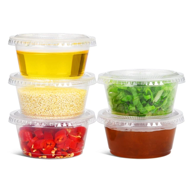 Alt view image 4 of 7 - Clear Disposable Plastic Portion Cups with Leakproof Lids | Jello Shot & Condiment Cups | 3.25 OZ, 100 Sets | BPA Free & Recyclable
