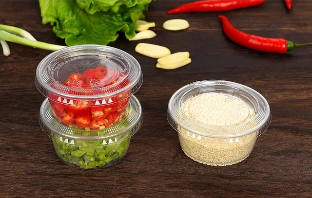 Alt view image 7 of 7 - Clear Disposable Plastic Portion Cups with Leakproof Lids | Jello Shot & Condiment Cups | 3.25 OZ, 100 Sets | BPA Free & Recyclable
