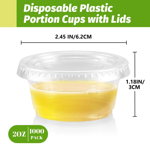 Alt view image 2 of 7 - 1000 Sets 2 oz Disposable Clear Jello Shot Cups with Lids Food-safe Portion Cups with Lids,Leak-proof Small Condiment Containers for Sauces/Salad/Dressings/Samples and Jello Shots