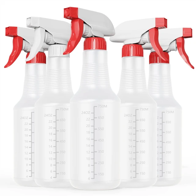 Main image of Spray Bottle (5 Pack,32 Oz) with Measurements and Adjustable Nozzle(Mist & Stream Mode), HDPE Plastic Spray Bottles for Cleaning Solution, Household/Commercial/Industrial Use, No Leak and Clog