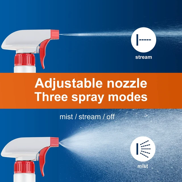 Alt view image 2 of 7 - Spray Bottle (2 Pack&2 extra Nozzle,16 Oz) with Measurements and Adjustable Nozzle, HDPE Plastic Spray Bottles for Cleaning Solution, Household/Commercial/Industrial Use, No Leak and Clog
