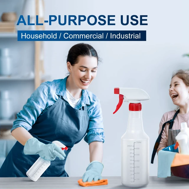 Alt view image 3 of 7 - Spray Bottle (5 Pack,32 Oz) with Measurements and Adjustable Nozzle(Mist & Stream Mode), HDPE Plastic Spray Bottles for Cleaning Solution, Household/Commercial/Industrial Use, No Leak and Clog