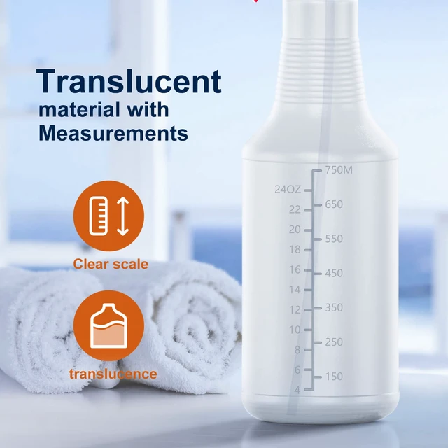 Alt view image 6 of 7 - Spray Bottle (5 Pack,32 Oz) with Measurements and Adjustable Nozzle(Mist & Stream Mode), HDPE Plastic Spray Bottles for Cleaning Solution, Household/Commercial/Industrial Use, No Leak and Clog