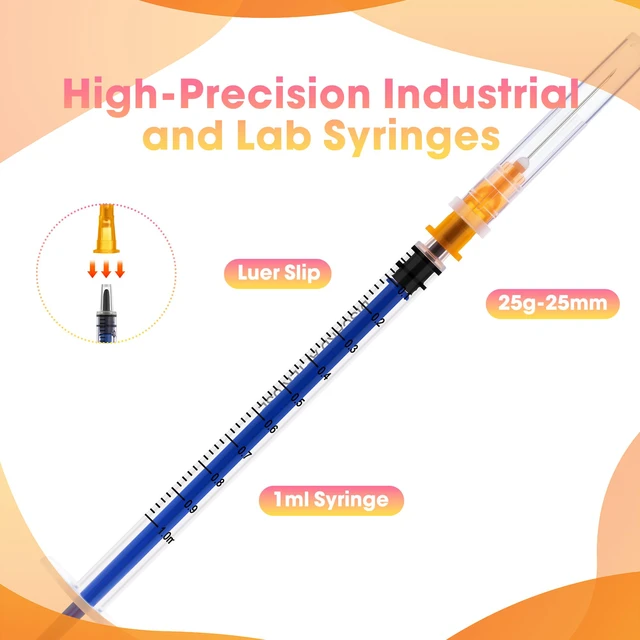 Alt view image 2 of 6 - 100 Pack 1ml Syringes with Needle - 25G 1 inch Disposable 1cc Syringe for Scientific Lab Use, Sterile Individually Wrapped
