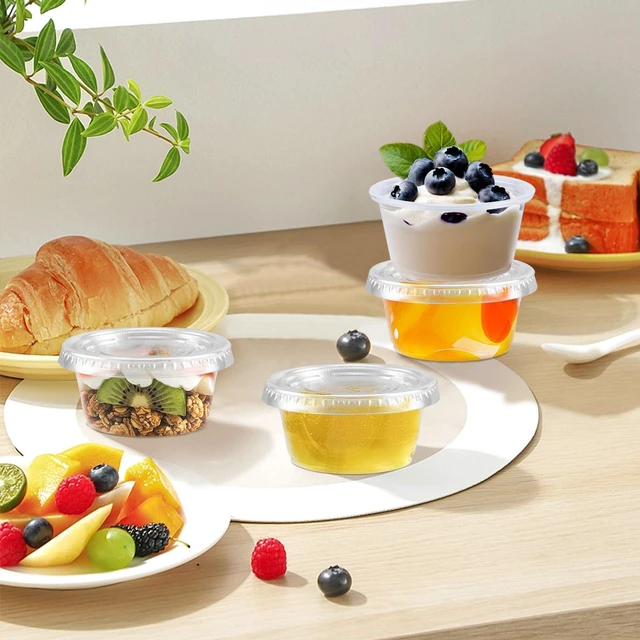Alt view image 5 of 7 - 1000 Sets 2 oz Disposable Clear Jello Shot Cups with Lids Food-safe Portion Cups with Lids,Leak-proof Small Condiment Containers for Sauces/Salad/Dressings/Samples and Jello Shots