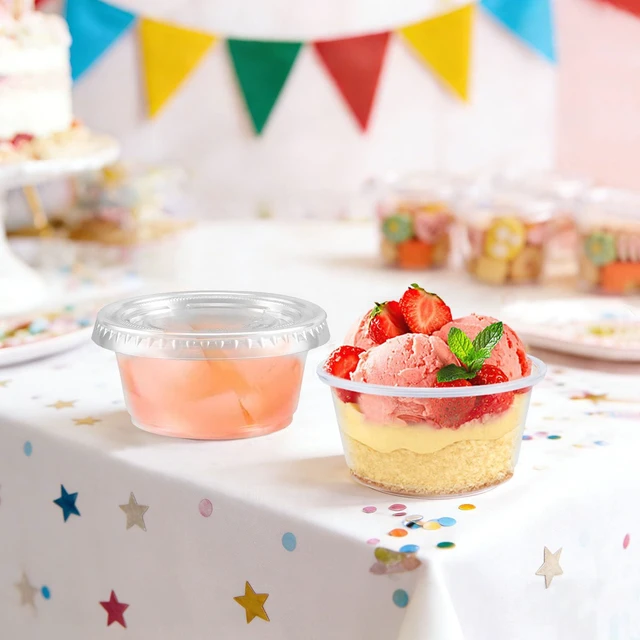 Alt view image 6 of 7 - 1000 Sets 2 oz Disposable Clear Jello Shot Cups with Lids Food-safe Portion Cups with Lids,Leak-proof Small Condiment Containers for Sauces/Salad/Dressings/Samples and Jello Shots