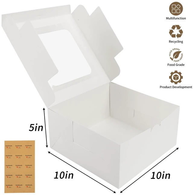 Alt view image 2 of 7 - 24pcs Cake Boxes, 10x10x5 Inches White Square Bakery Boxes with Window Cajas Pasteles for Cake, Mother's Day, Pastries, Chocolates, Cookies, Pie, Birthday Party, Wedding, Graduation