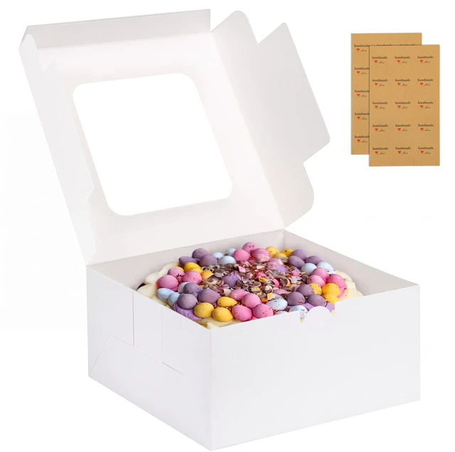 Main image of 24pcs Cake Boxes, 10x10x5 Inches White Square Bakery Boxes with Window Cajas Pasteles for Cake, Mother's Day, Pastries, Chocolates, Cookies, Pie, Birthday Party, Wedding, Graduation