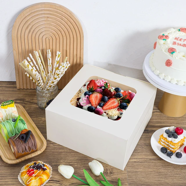 Alt view image 3 of 7 - 24pcs Cake Boxes, 10x10x5 Inches White Square Bakery Boxes with Window Cajas Pasteles for Cake, Mother's Day, Pastries, Chocolates, Cookies, Pie, Birthday Party, Wedding, Graduation
