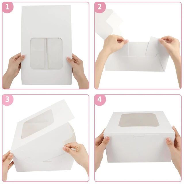 Alt view image 4 of 7 - 24pcs Cake Boxes, 10x10x5 Inches White Square Bakery Boxes with Window Cajas Pasteles for Cake, Mother's Day, Pastries, Chocolates, Cookies, Pie, Birthday Party, Wedding, Graduation