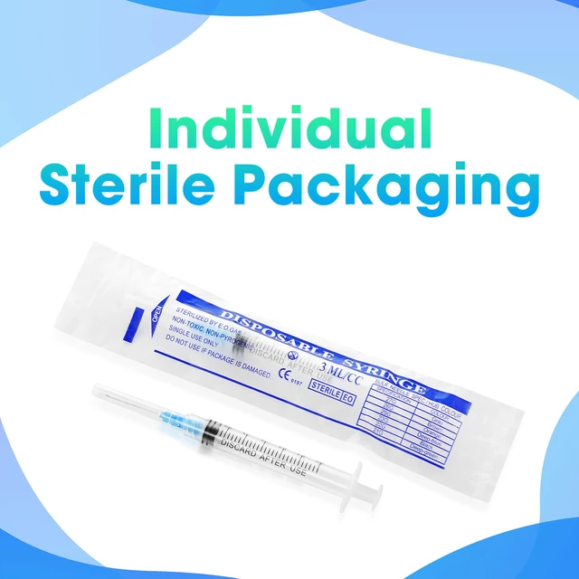 Alt view image 6 of 6 - 100 Pack 3ml Syringes with Needle - 23G 1 inch Disposable 3cc Luer Lock Syringe for Scientific Lab Use, Sterile Individually Wrapped