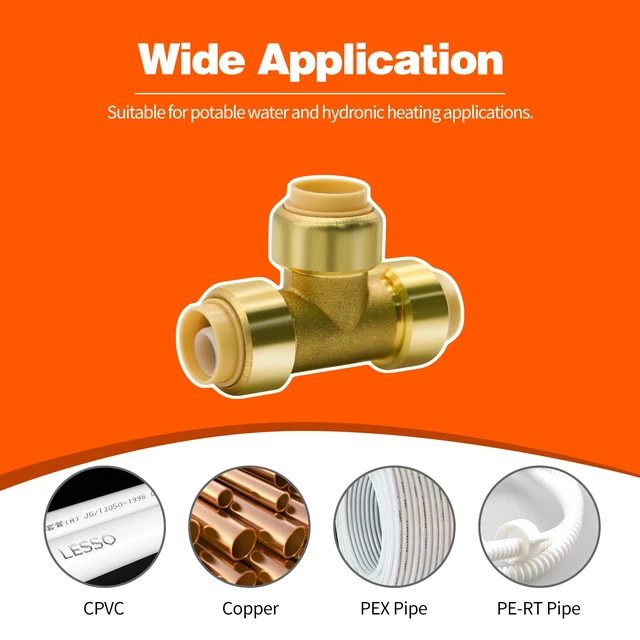Alt view image 3 of 7 - 6 Pack 1/2" Pushfit Tee Fittings with Disconnect Clip for Copper, PEX, CPVC Pipe
