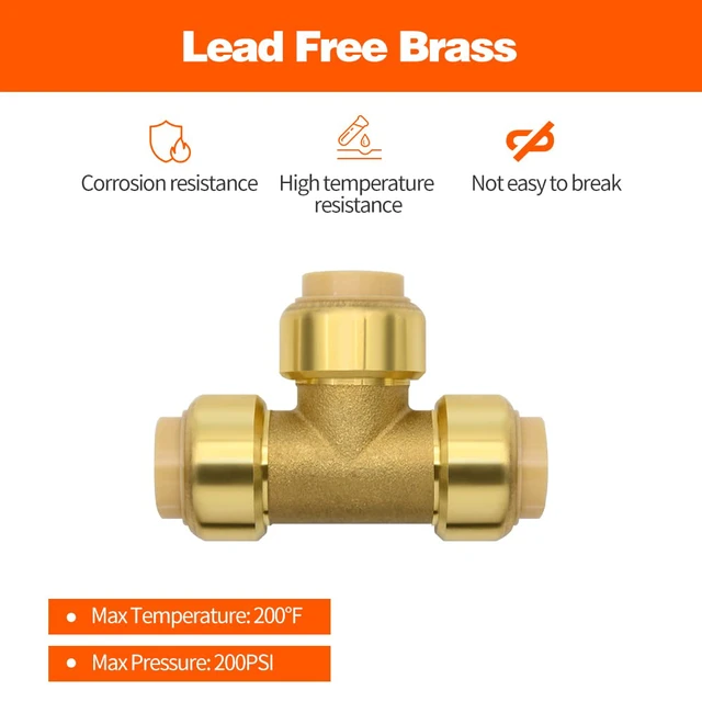 Alt view image 4 of 7 - 6 Pack 1/2" Pushfit Tee Fittings with Disconnect Clip for Copper, PEX, CPVC Pipe
