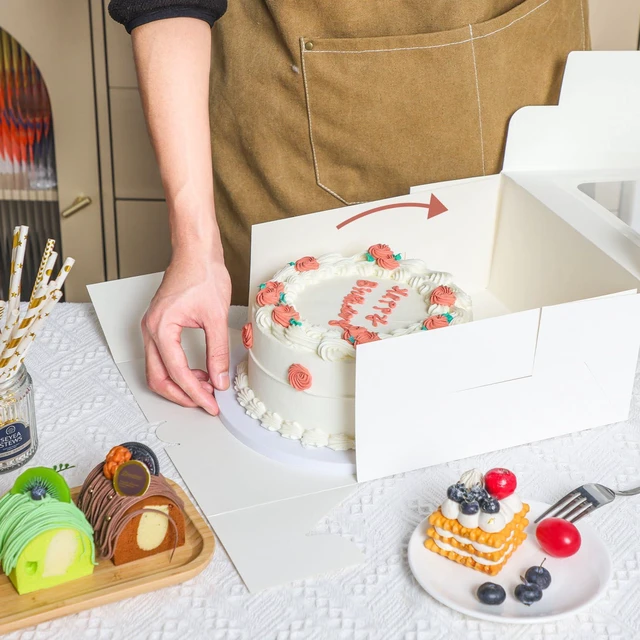 Alt view image 7 of 7 - 24pcs Cake Boxes, 10x10x5 Inches White Square Bakery Boxes with Window Cajas Pasteles for Cake, Mother's Day, Pastries, Chocolates, Cookies, Pie, Birthday Party, Wedding, Graduation