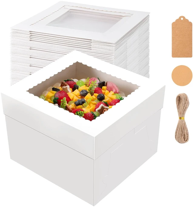 Main image of 30 Pack Cake Boxes 10 inch, Cake Transport Container, 10x10x8 In Tall Cake Box with Clear Window, Thick Cardboard, Cake Carrier Holder for Cake Pie Cupcakes Pastry Baked Goods