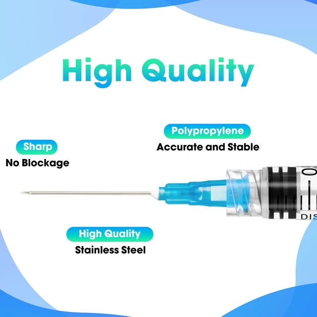 Alt view image 5 of 6 - 100 Pack 2.5ml Syringes with Needle - 23G 1 inch Disposable 2.5cc Luer Lock Syringe for Scientific Lab Use, Sterile Individually Wrapped