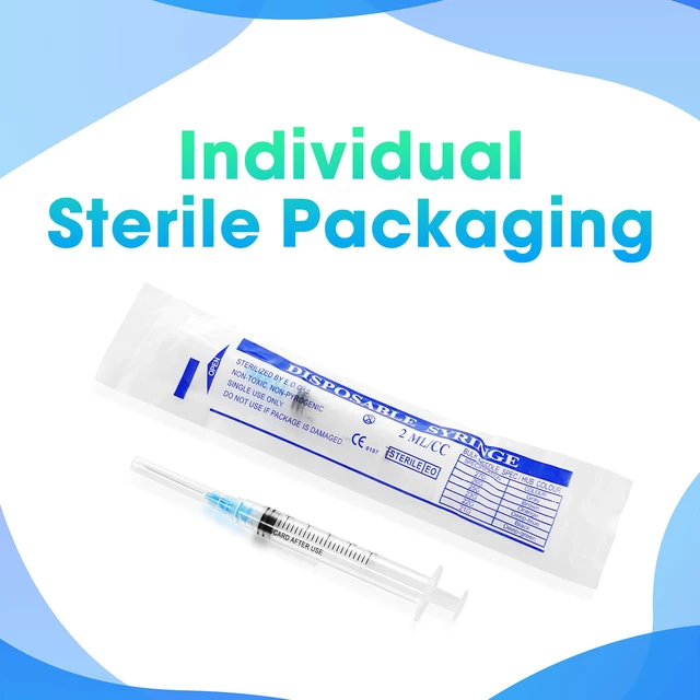 Alt view image 6 of 6 - 100 Pack 2.5ml Syringes with Needle - 23G 1 inch Disposable 2.5cc Luer Lock Syringe for Scientific Lab Use, Sterile Individually Wrapped