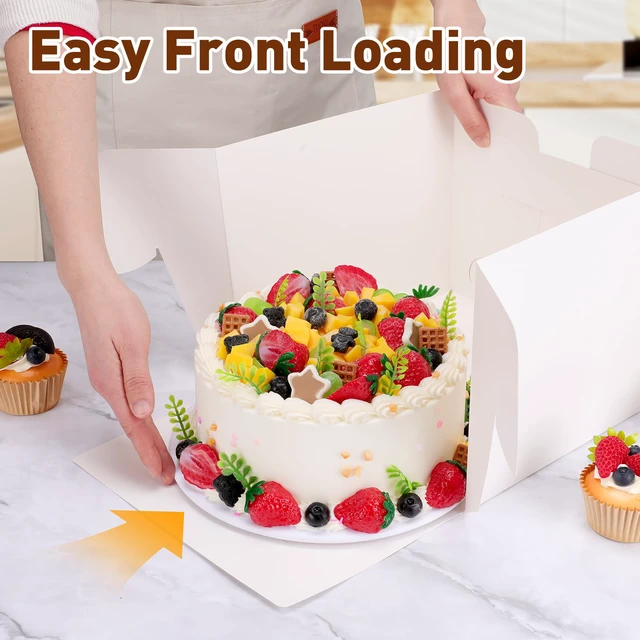 Alt view image 6 of 7 - 30 Pack Cake Boxes 10 inch, Cake Transport Container, 10x10x8 In Tall Cake Box with Clear Window, Thick Cardboard, Cake Carrier Holder for Cake Pie Cupcakes Pastry Baked Goods