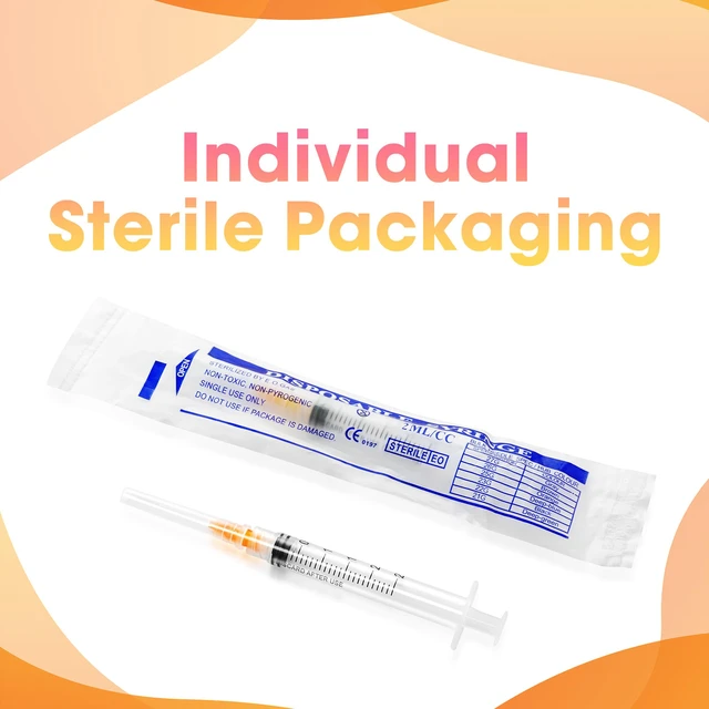 Alt view image 6 of 6 - 100 Pack 2.5ml Syringes with Needle - 25G 1 inch Disposable 2.5cc Luer Lock Syringe for Scientific Lab Use, Sterile Individually Wrapped