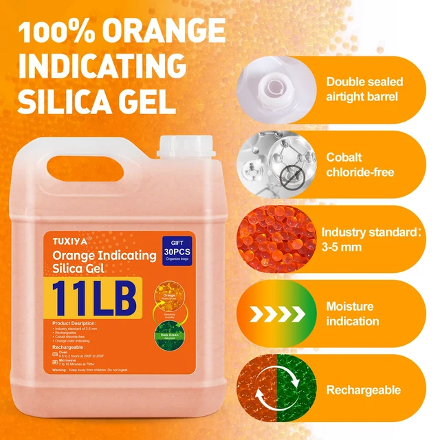Alt view image 3 of 7 - 11 LBS Orange Indicating Silica Gel Desiccant Beads Reusable Industry Standard 3-5 mm, Rechargeable Silica Gel Beads for 3D Filament, Electronic, Camera, Jewelry 30PCS Organza Bag