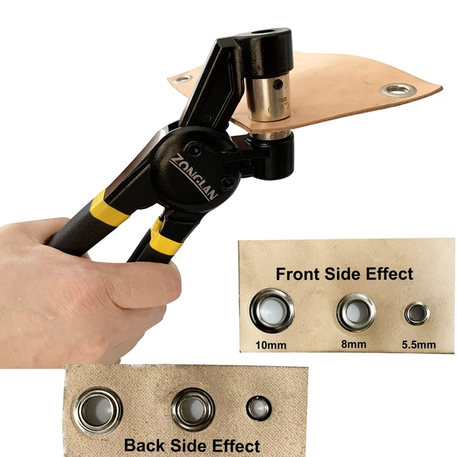 Alt view image 3 of 7 - Grommet Tool Kit, Eyelet Tool Multi-Purpose Handheld Manual Hole Punch Rivet Press Plier Crimper 3 Interchangeable Dies with 900 Set 7/32" 5/16" 3/8" Metal Grommets Washers