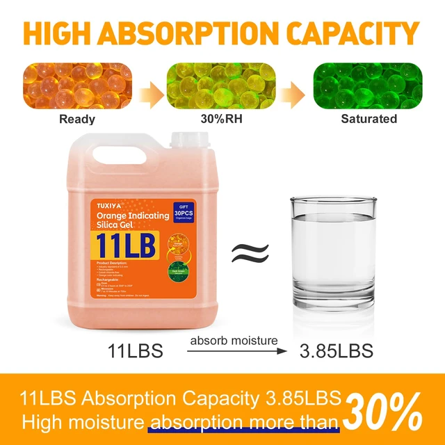 Alt view image 4 of 7 - 11 LBS Orange Indicating Silica Gel Desiccant Beads Reusable Industry Standard 3-5 mm, Rechargeable Silica Gel Beads for 3D Filament, Electronic, Camera, Jewelry 30PCS Organza Bag