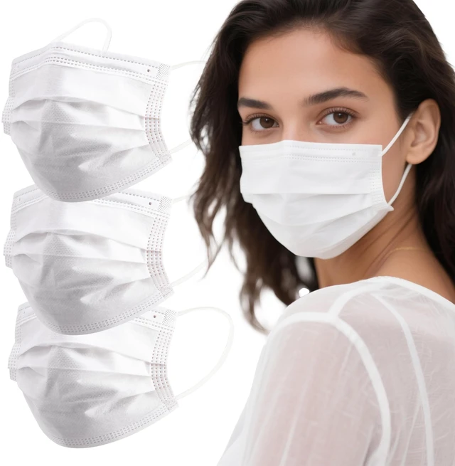 Alt view image 5 of 7 - 100Pcs Disposable Face Masks, White Face Mask, 3 Ply Disposable Mask Breathable Mask with Elastic Ear Loops for Adults, Great for Outdoors, Home, Office, School