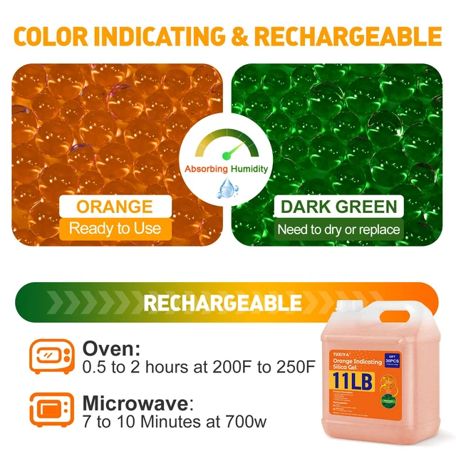 Alt view image 5 of 7 - 11 LBS Orange Indicating Silica Gel Desiccant Beads Reusable Industry Standard 3-5 mm, Rechargeable Silica Gel Beads for 3D Filament, Electronic, Camera, Jewelry 30PCS Organza Bag